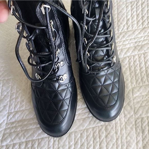 Schutz cory quilted lace up chunky heel combat boots - Picture 6 of 12